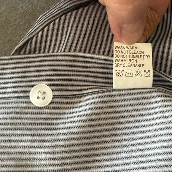 New PAUL SMITH London Short Sleeve Button Up Shirt Charcoal Grey White Stripes - Picture 16 of 16